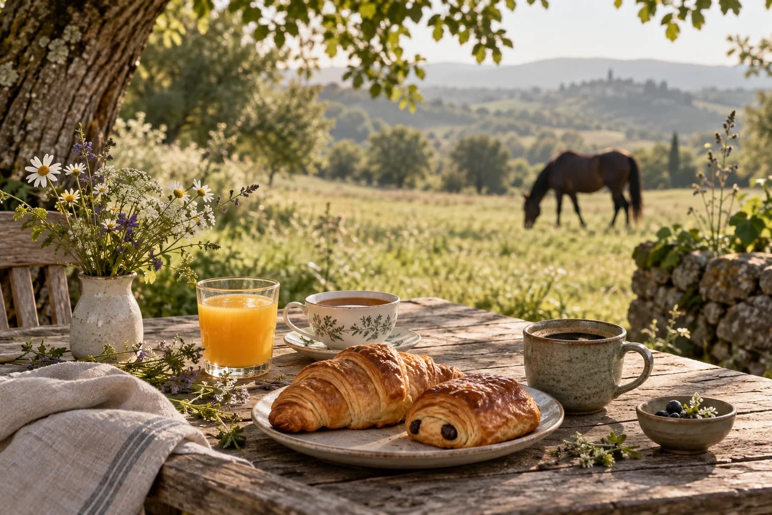 Petit déjeuner en plein air, visuel d’ambiance
